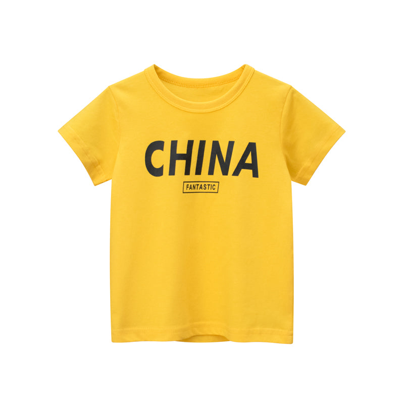 Boy China Letter Print Round Collar Short-Sleeved Summer Shirt