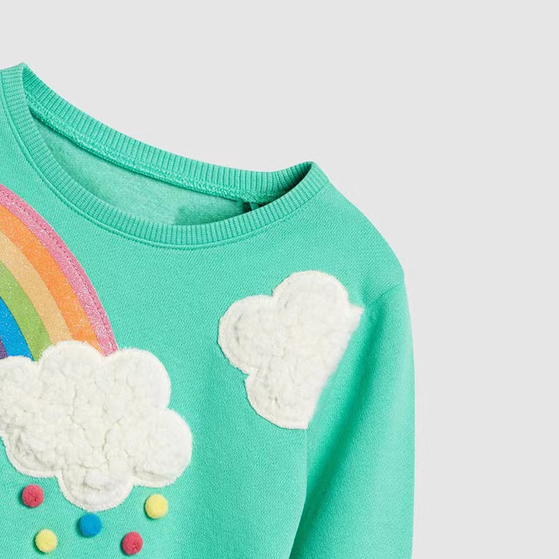 Baby Girl Rainbow & Cloud Embroidered Pattern Pullover Fashion Hoodies