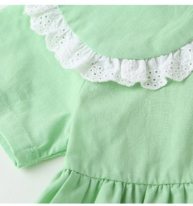 Girl Solid Color Lace Patchwork Design Doll-Neck Dress My Kids-USA
