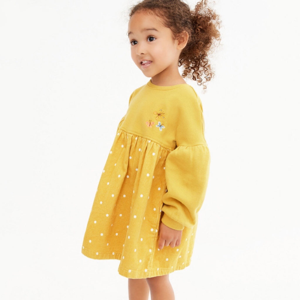 Baby Girl Floral Embroidery & Polka Dot Pattern A Line Design Loose Dress My Kids-USA