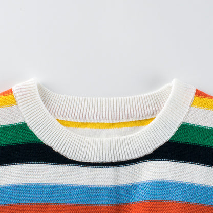 Baby Boy Colorful Striped Graphic Knitted Design Loose Sweater