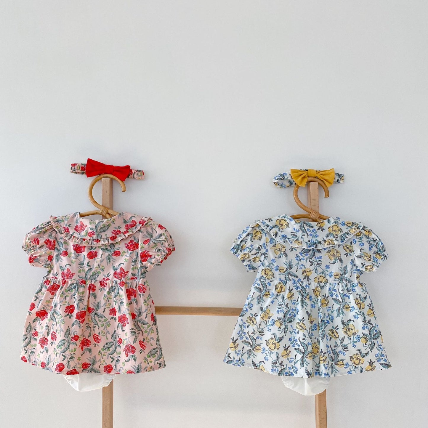 Baby Girls Floral Pattern Lace Patchwork Design Doll Collar Buttoned Puff-Sleeved Dress My Kids-USA