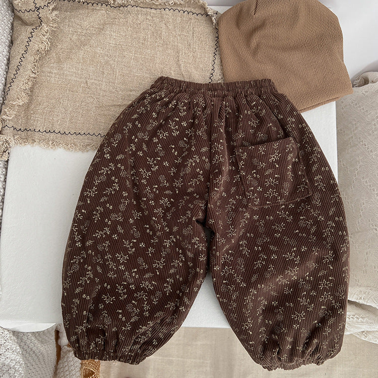 Baby Girl Ditsy Flower Pattern Corduroy Fabric Loose Thickened Pants In Winter, MyKids-USA®, Baby & Toddler Bottoms, MyKids-USA -  -  -  -  -  -  - 