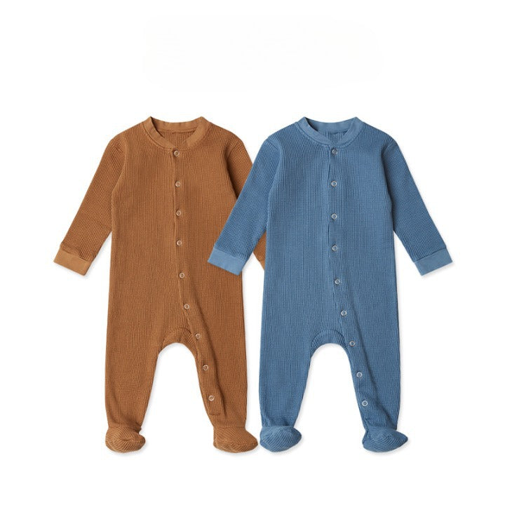 Baby Boy And Girl Waffle Knitted Fabric Solid Color Jumpsuits My Kids-USA