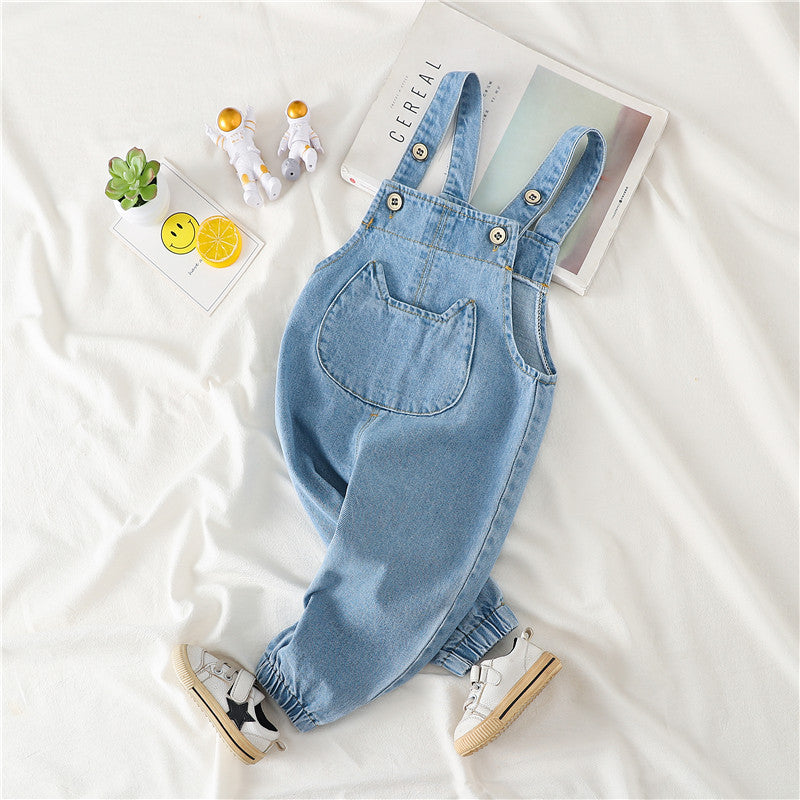 Baby Unisex Pocket Front Solid Jeans Pants