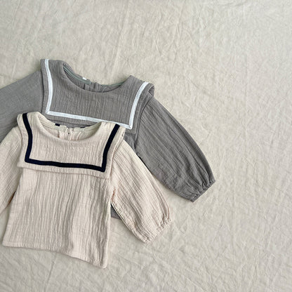 Baby Girl Solid Color Big Lapel Design Shirt Combo Shorts Sailor Style Sets My Kids-USA