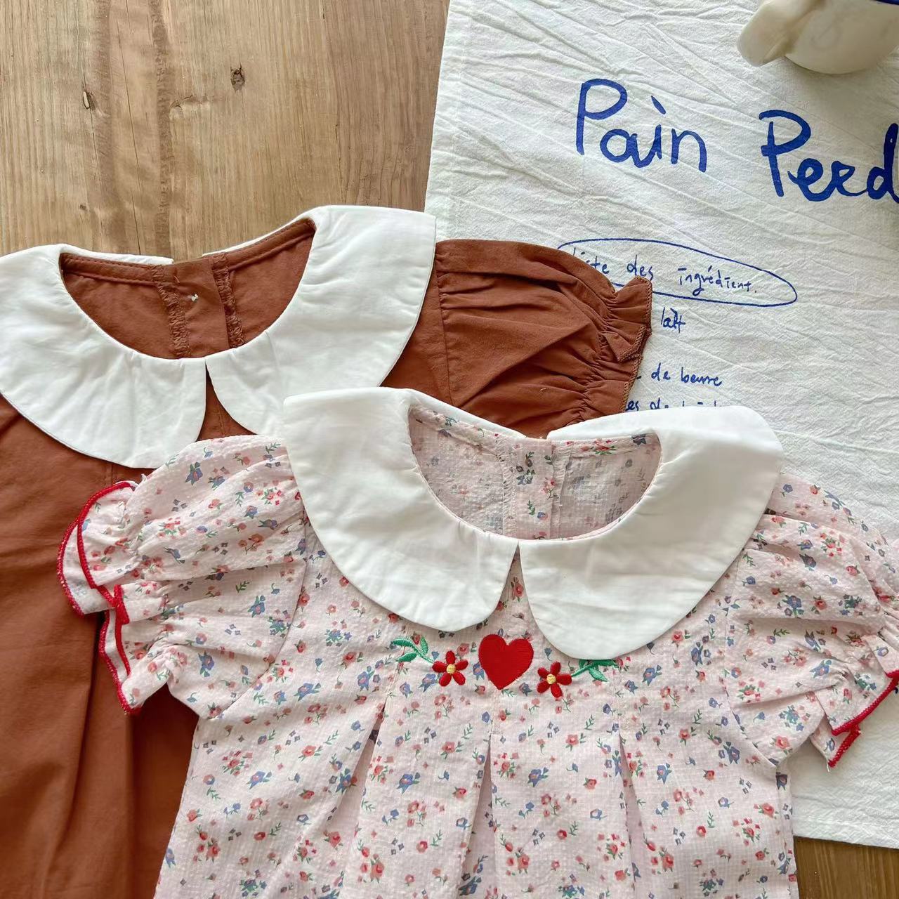 Baby Girl Embroidery Pattern Front Doll Collar Short-Sleeved Onesies