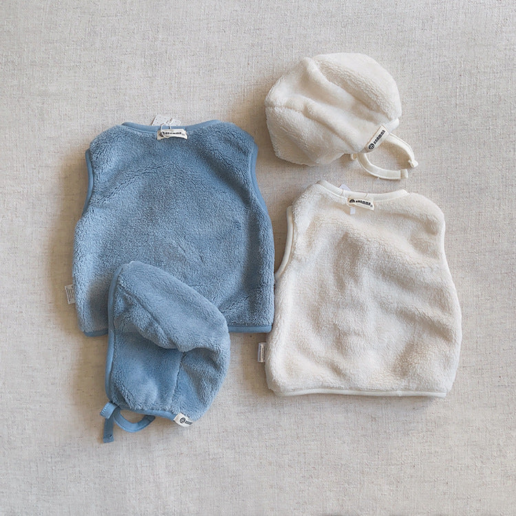 Abrigo sin mangas de un solo pecho de felpa de color sólido para bebé en invierno 