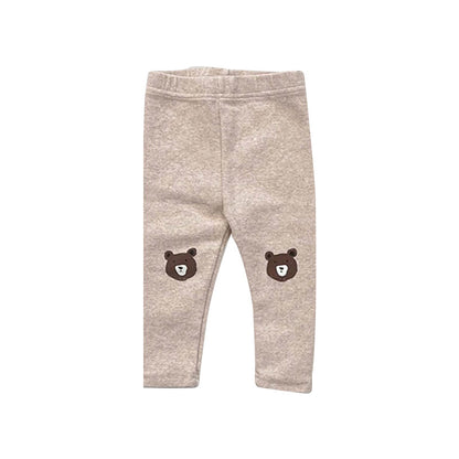 Baby Cartoon Bear Pattern Solid Color Or Striped Design Cotton Pants