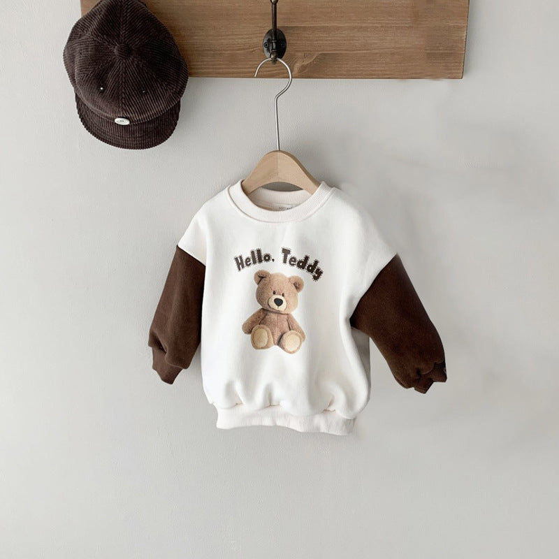 Baby Boy And Girl Bear Print Color Matching Design Spring Autumn Long Sleeve Hoodie My Kids-USA