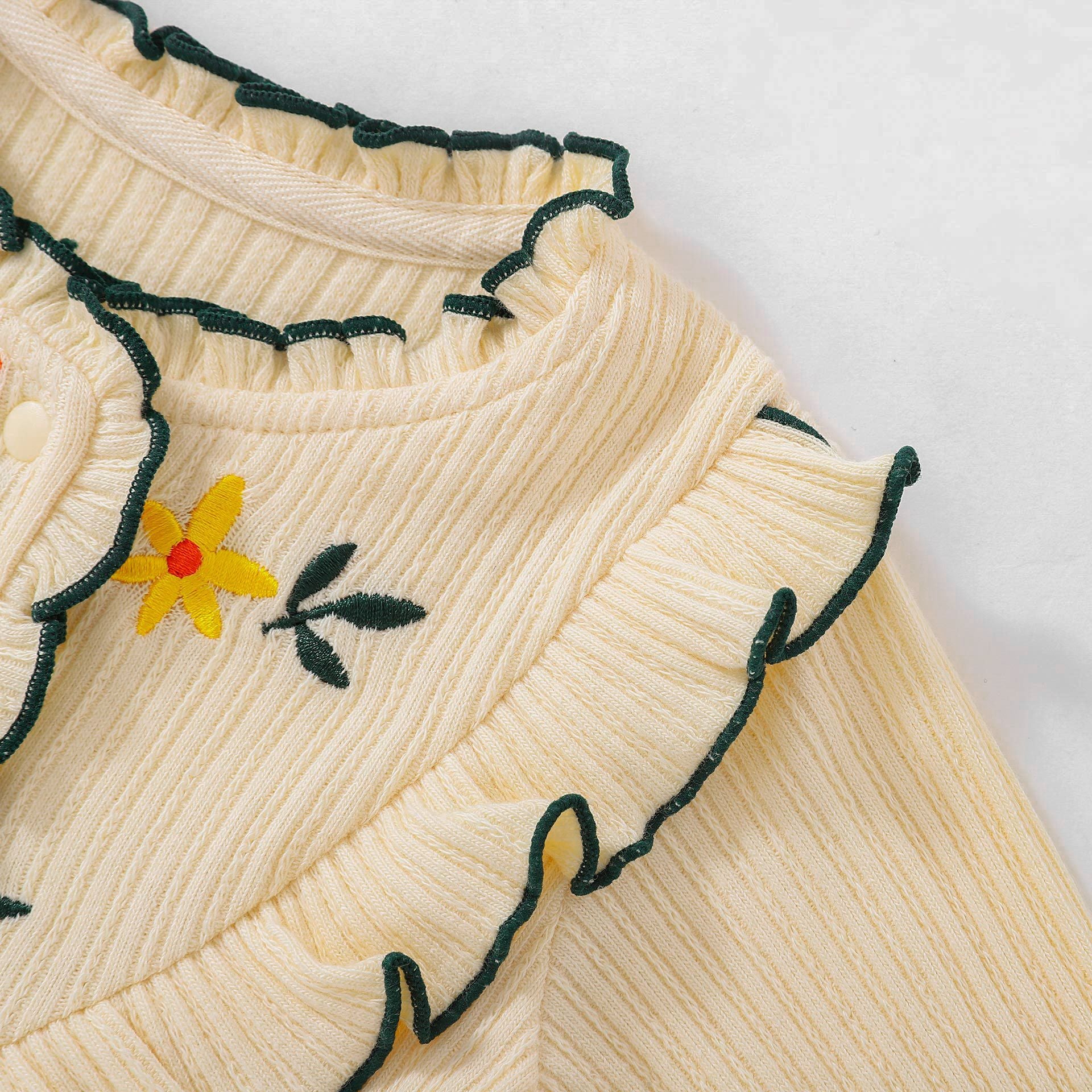 Baby Girl Floral Embroidered Pattern Frim Trim Design Romper My Kids-USA