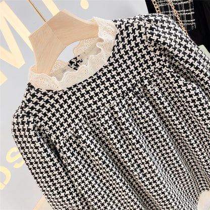 Baby Girl Houndstooth Pattern Mesh Patchwork Chanel’s Dress My Kids-USA