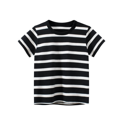 Baby Boy And Girl Striped Print Color Matching Design Short-Sleeved T-Shirt In Summer