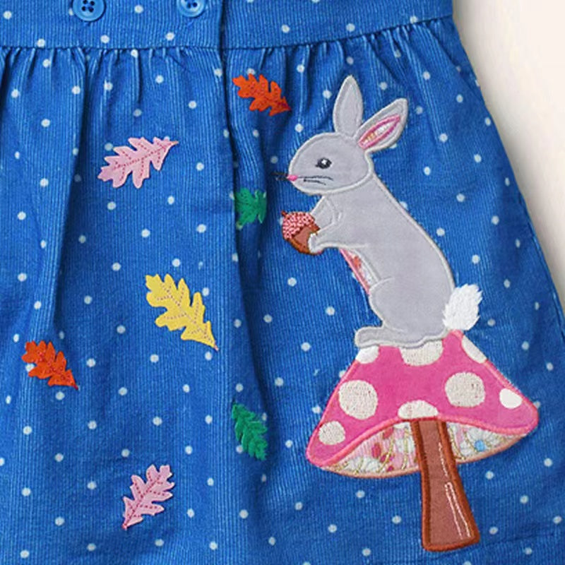 Baby Girl Cartoon Bunny Embroidered Pattern Polka Dot Graphic Sleeveless Dress My Kids-USA