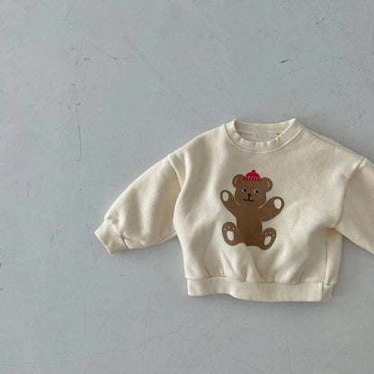 Baby  Cartoon Bear Graphic Long Sleeves Cotton Casual Hoodies My Kids-USA