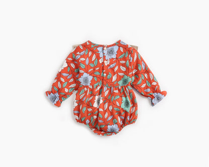 Baby Girl Floral Print Round Collar Long-Sleeved Cotton Onesies