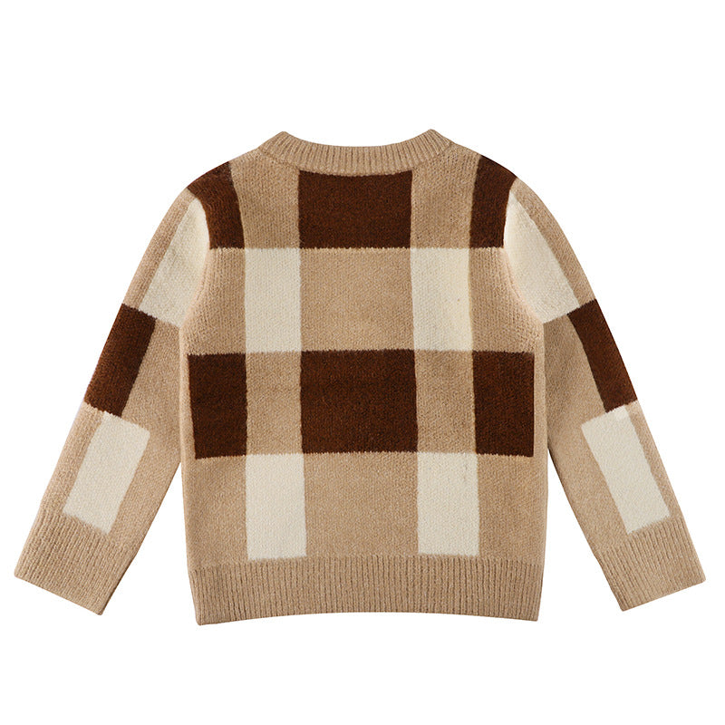 Baby Boy Plaid Graphic O-Neck Long Sleeves Western Classic Sweater My Kids-USA