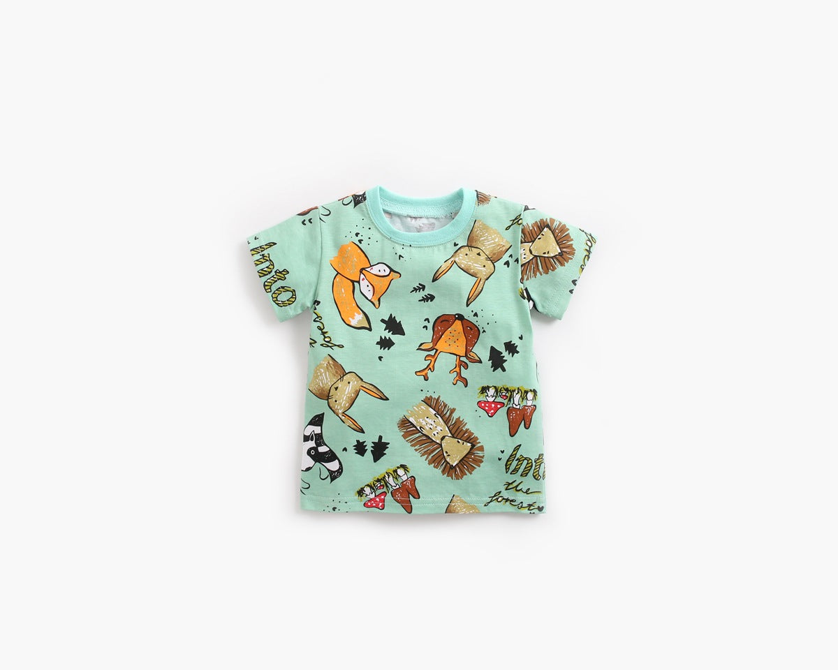 Baby Boy Animal Print Short-Sleeved Top Combo Solid Color Shorts Sets In Summer