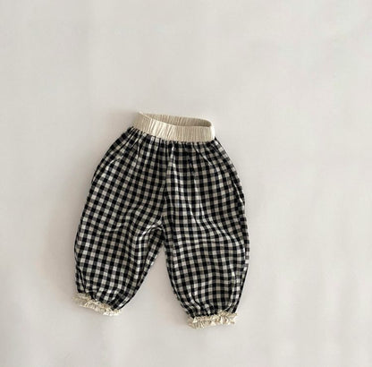Baby Girl Plaid Patttern Lace Design Long Pants My Kids-USA