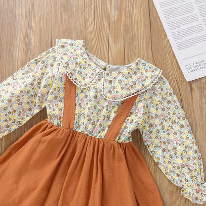 Baby Girl Foral Pattern False 1-Piece Design Doll Neck Dress My Kids-USA