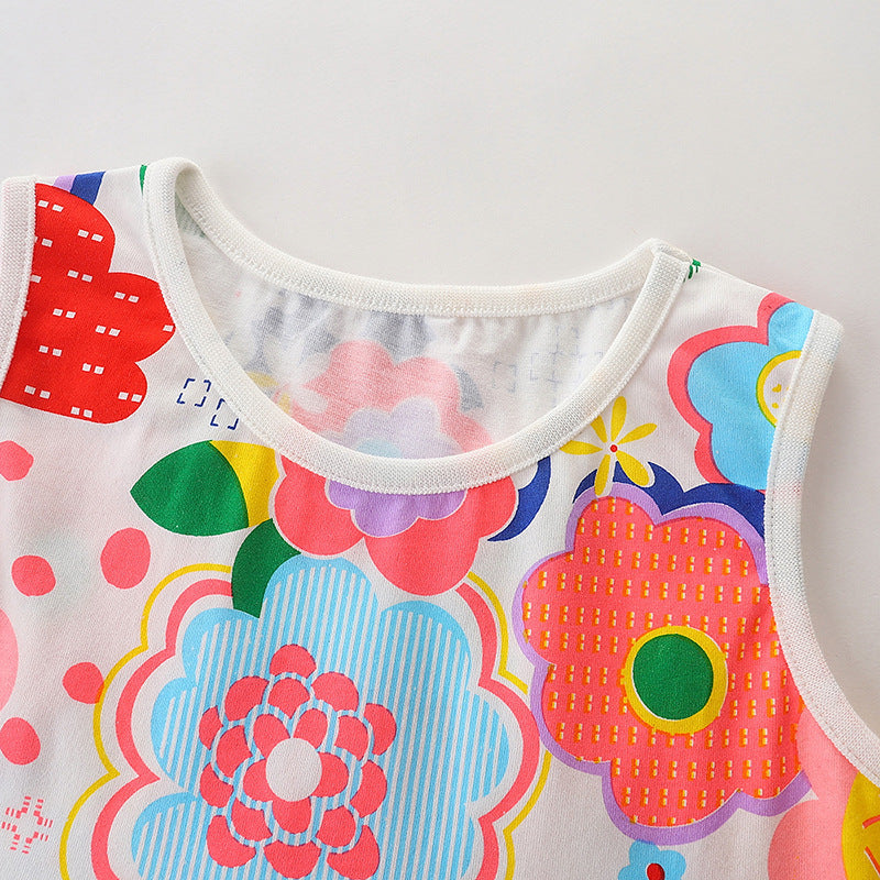 Baby Girl Cartoon Print Pattern Sleeveless Cute Dress In Summer