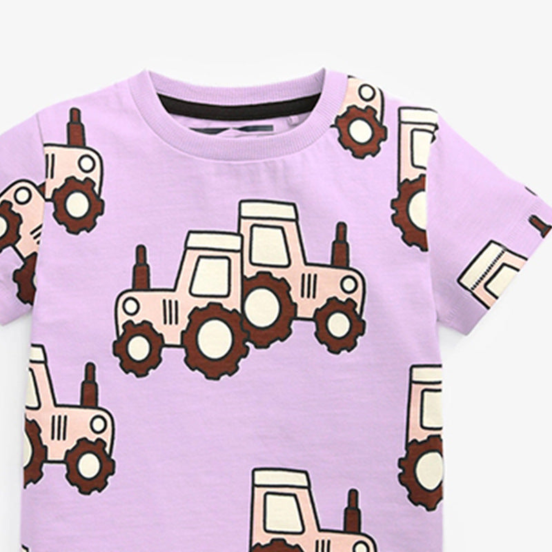 T-shirt de qualité à manches courtes et motif camion pour bébé garçon 