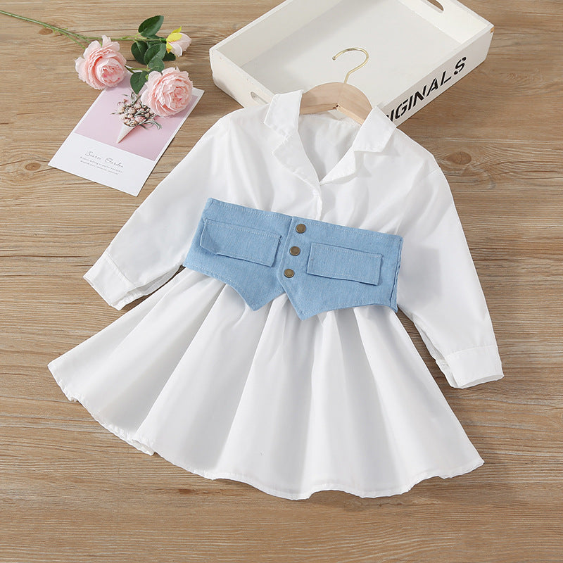 Vestido de moda de diseño parcheado con cintura de color sólido para bebé en verano 