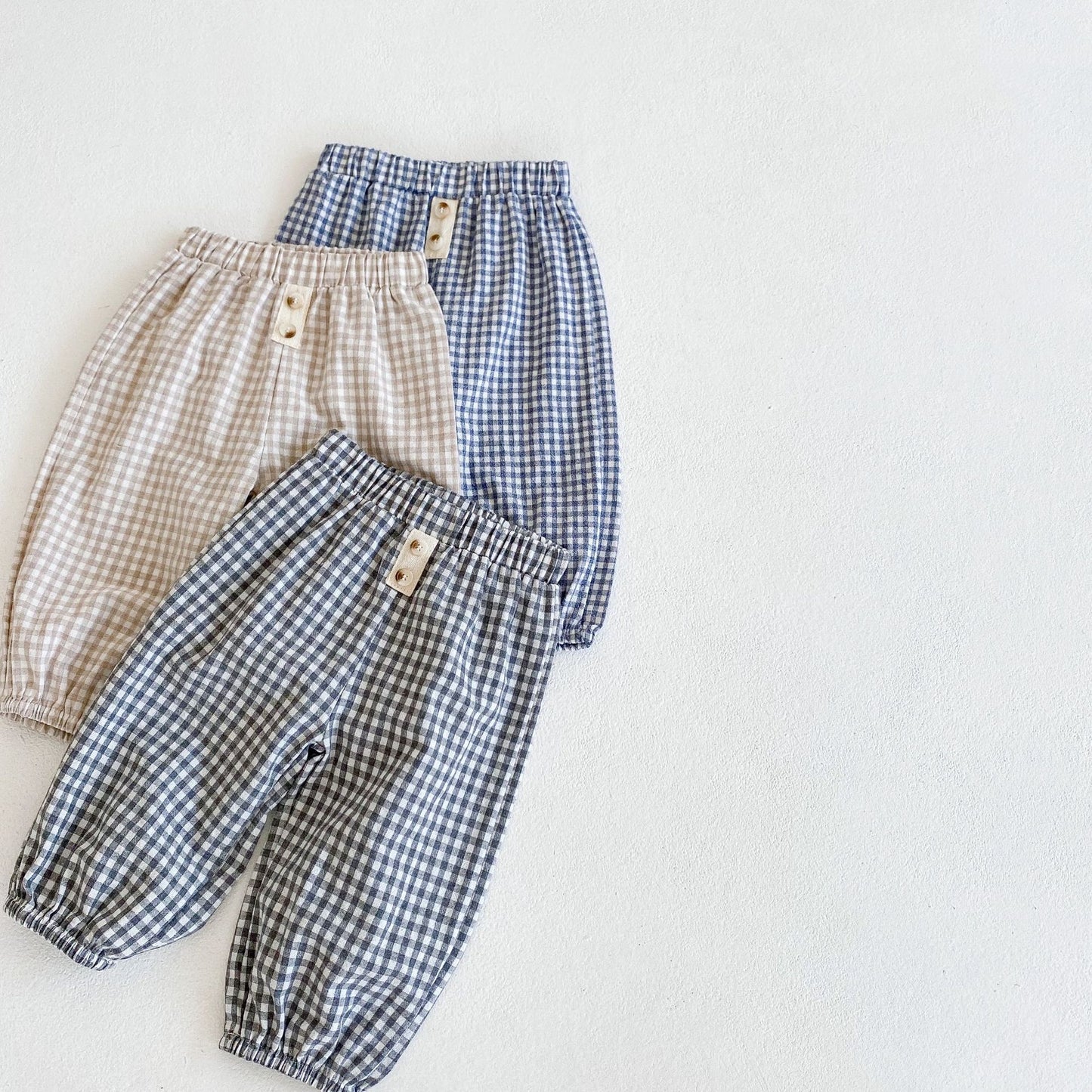 Baby Boy And Girl Plaid Pattern Buttoned Decoration Design Loose Trousers