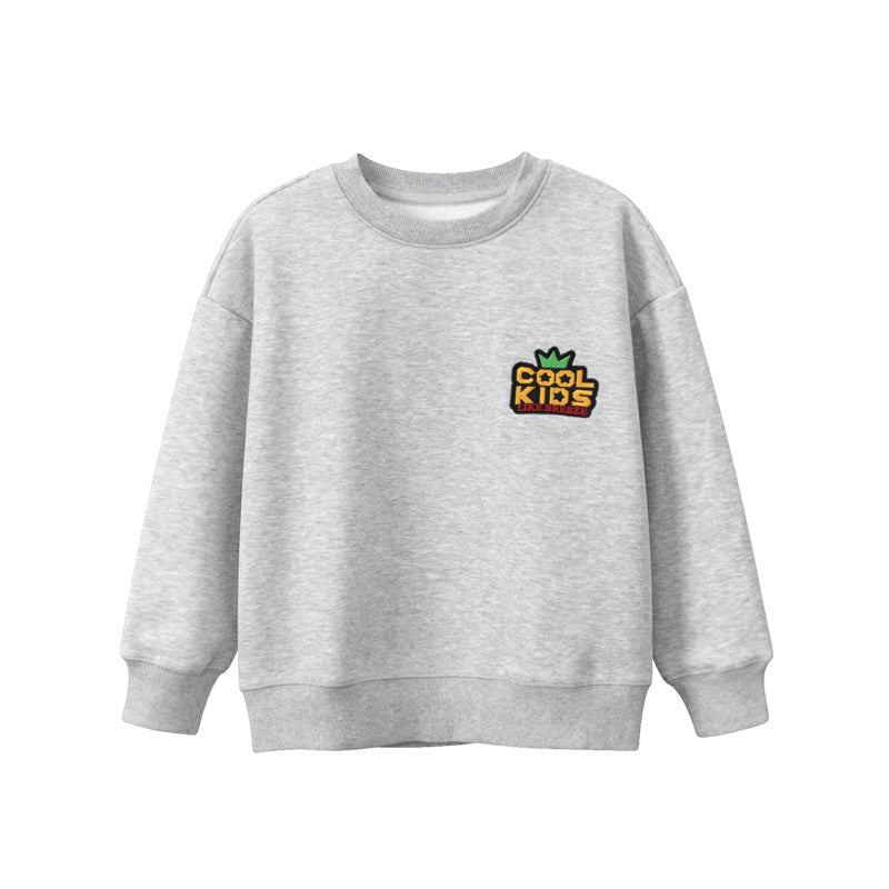 Children Patched Pattern Solid Color Crewneck Cotton Hoodies My Kids-USA