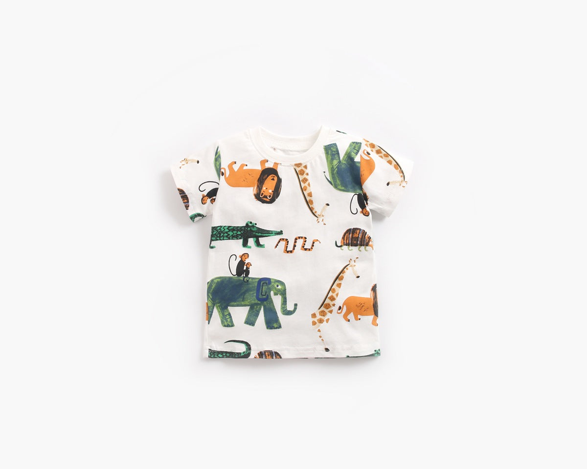 Baby Boy Animal Print Short-Sleeved Top Combo Shorts 2-Pieces Sets In Summer