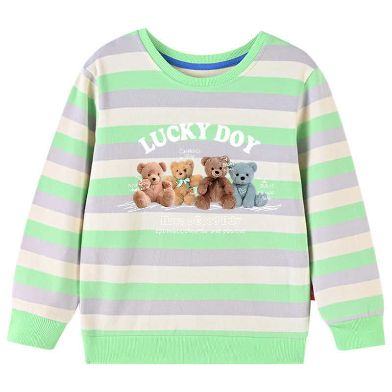 Baby Colorful Striped And Bear Pattern Long Sleeve Hoodie My Kids-USA