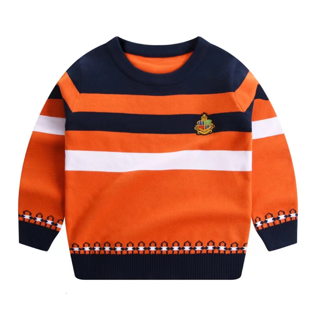 Boy Logo Patched Design Striped Pattern Fashion College Style Sweater My Kids-USA