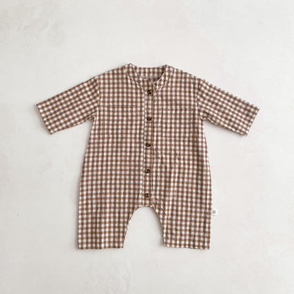 Baby Plaid Pattern Soft Cotton Casual Jumpsuit Romper