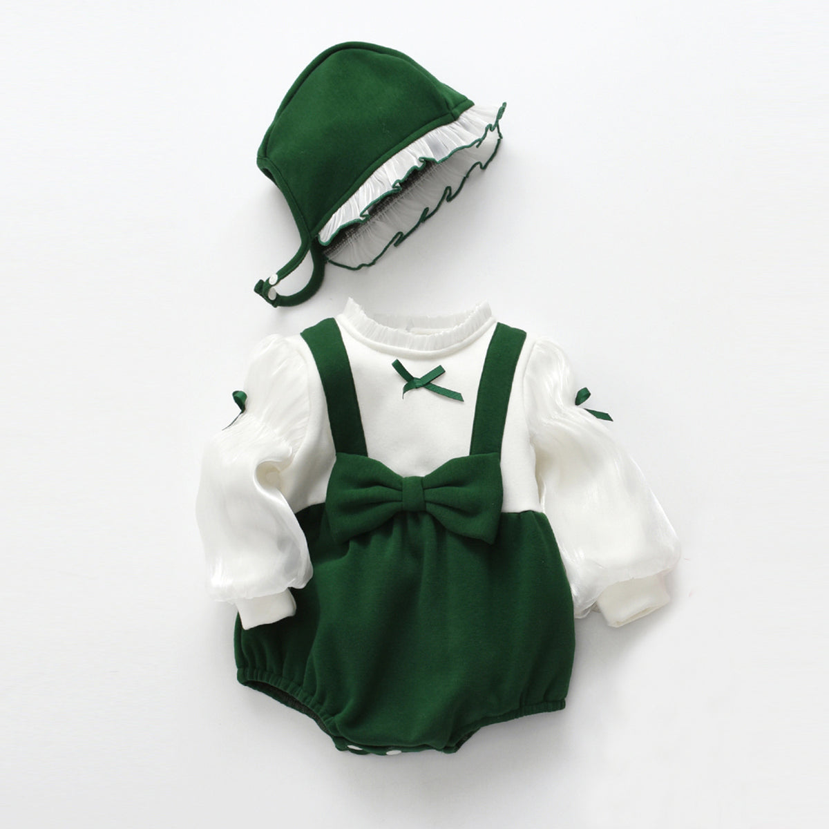 Baby False Pieces Design Bow Patched Design Long Sleeve bodysuit, MyKids-USA®, Baby One-Pieces, MyKids-USA - Size/Age - 59 (0-3M) - Color - Green -  -  - JM2212101737-A.