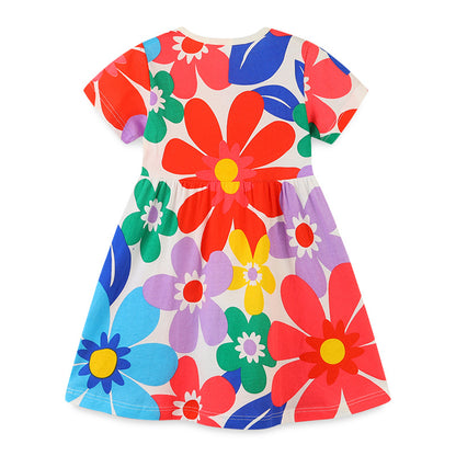 Baby Girl All Over Floral Pattern Crewneck Short Sleeve Dress