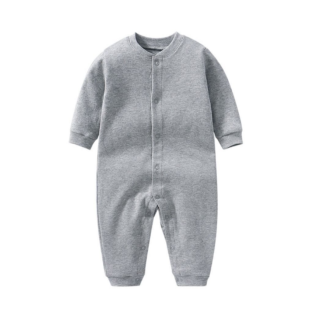Baby Solid Color Single Breasted Design Long Sleeve Spring Rompers, MyKids-USA®, Baby One-Pieces, MyKids-USA - Size/Age - 52 (Newborn) - Color - Grey -  -  - JM2303112152-C