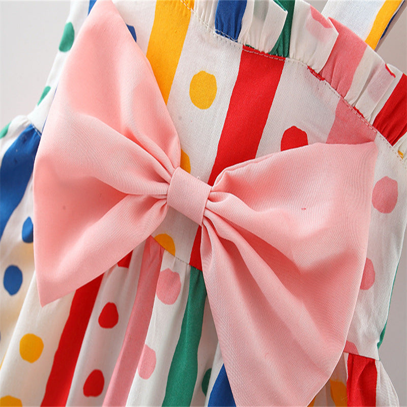 Baby Girl Colorful Dot Pattern Big Bow Tie Design Sling Dress