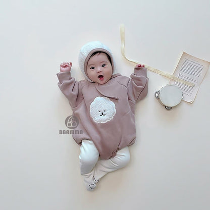 Baby Solid Color Cartoon Cloud Patched Design Triangle Fleece Onesies