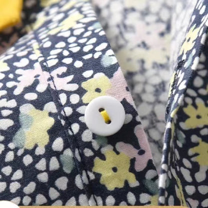 Baby Girl Floral Print Doll Neck Patchwork Design Cotton Dress My Kids-USA