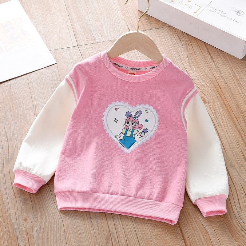 Baby Girl Heart Patched Pattern Colorblock Design Hoodies My Kids-USA