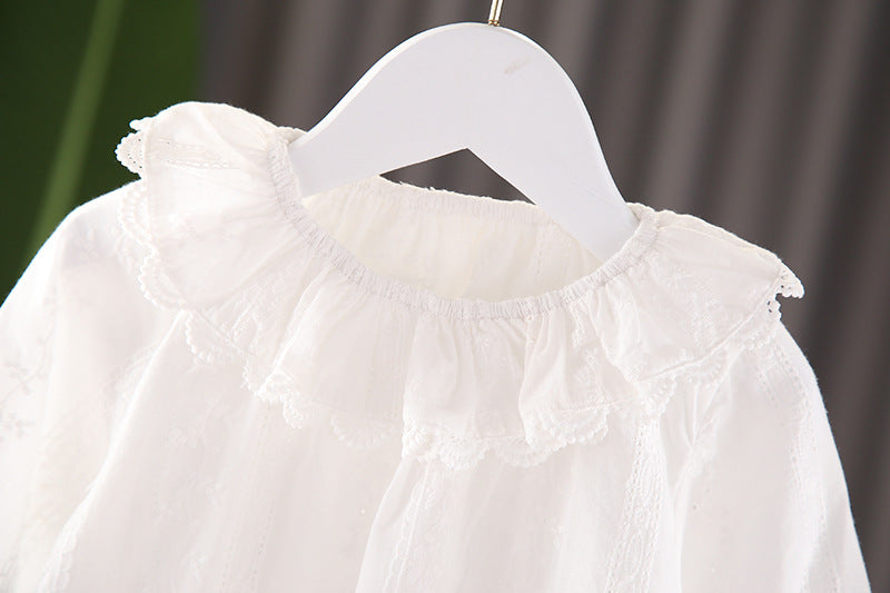 Baby Girl Solid Color Lace Collar Design Simple Style Baby Blouse My Kids-USA