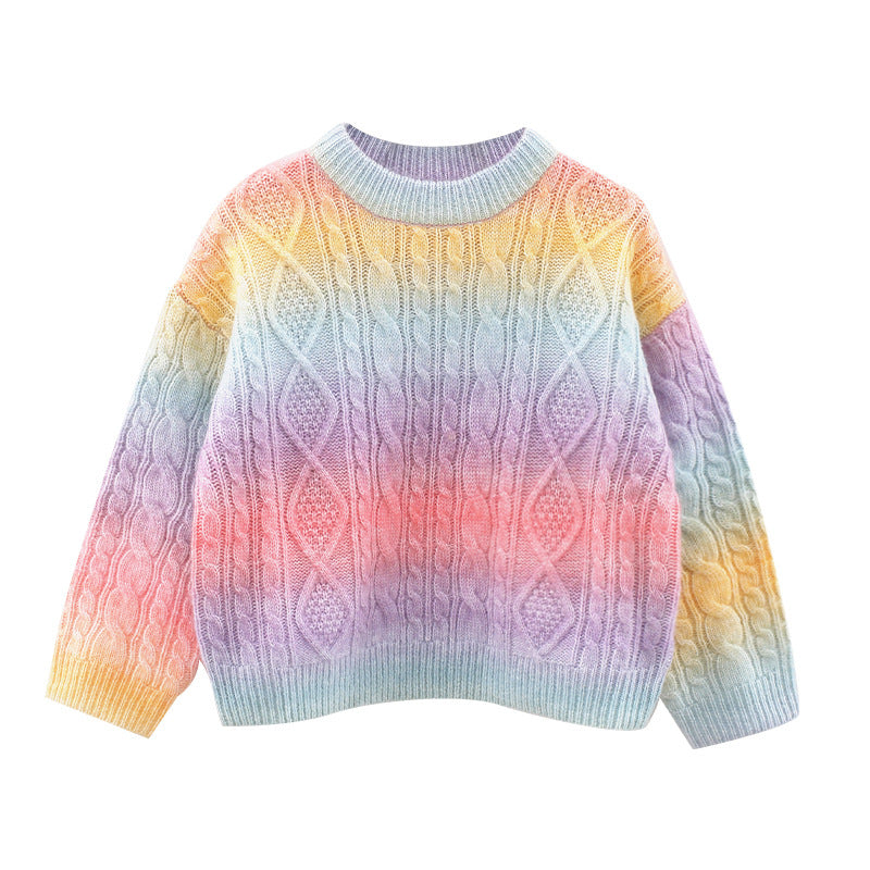 Baby Girl Gradient Color Long Sleeve Pullover Fashion Sweater