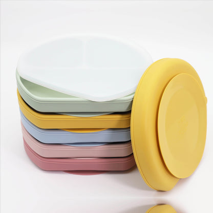 Baby Silicone Compartment Plate With Wooden Spoon My Kids-USA