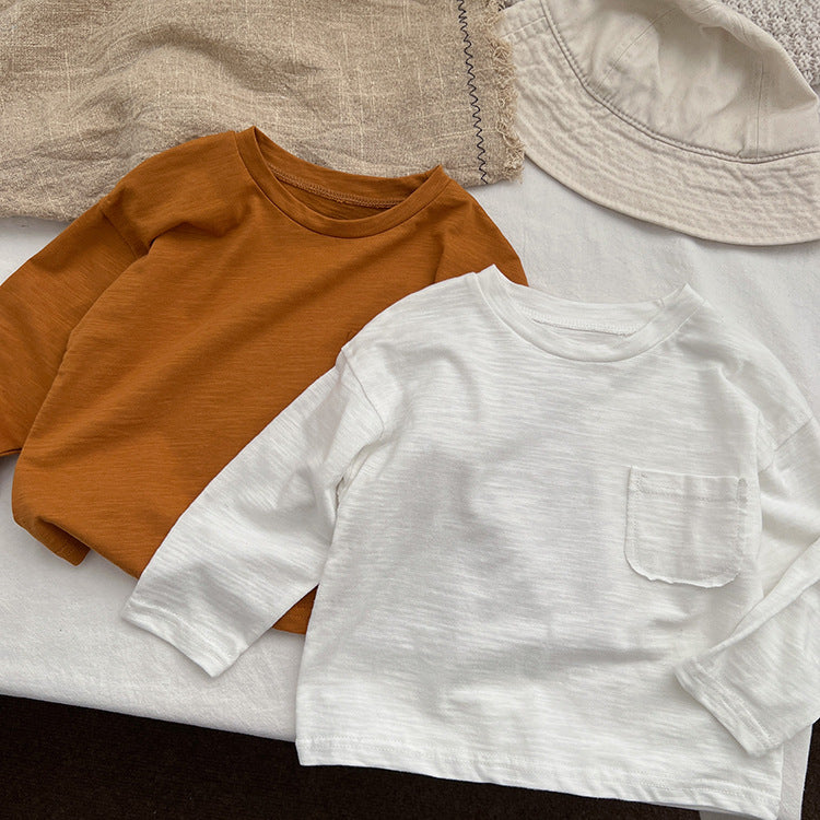 Camisa casual con diseño de parche de bolsillo de color sólido para bebé 