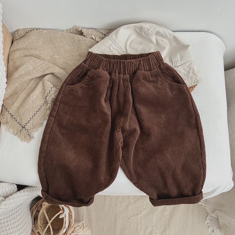 Baby Boy And Girl Solid Color Corduroy Fabric Long Pants With Pockets My Kids-USA
