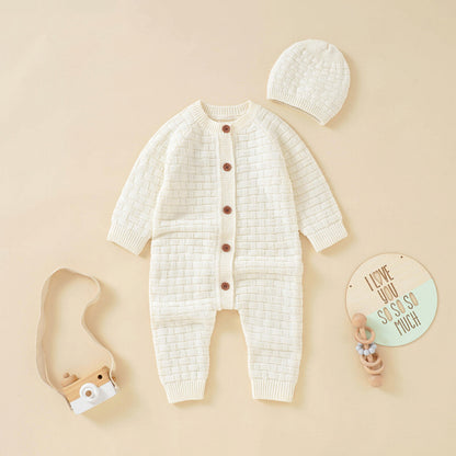 Baby Solid Color Full Button Design Knit Hot Selling Rompers My Kids-USA