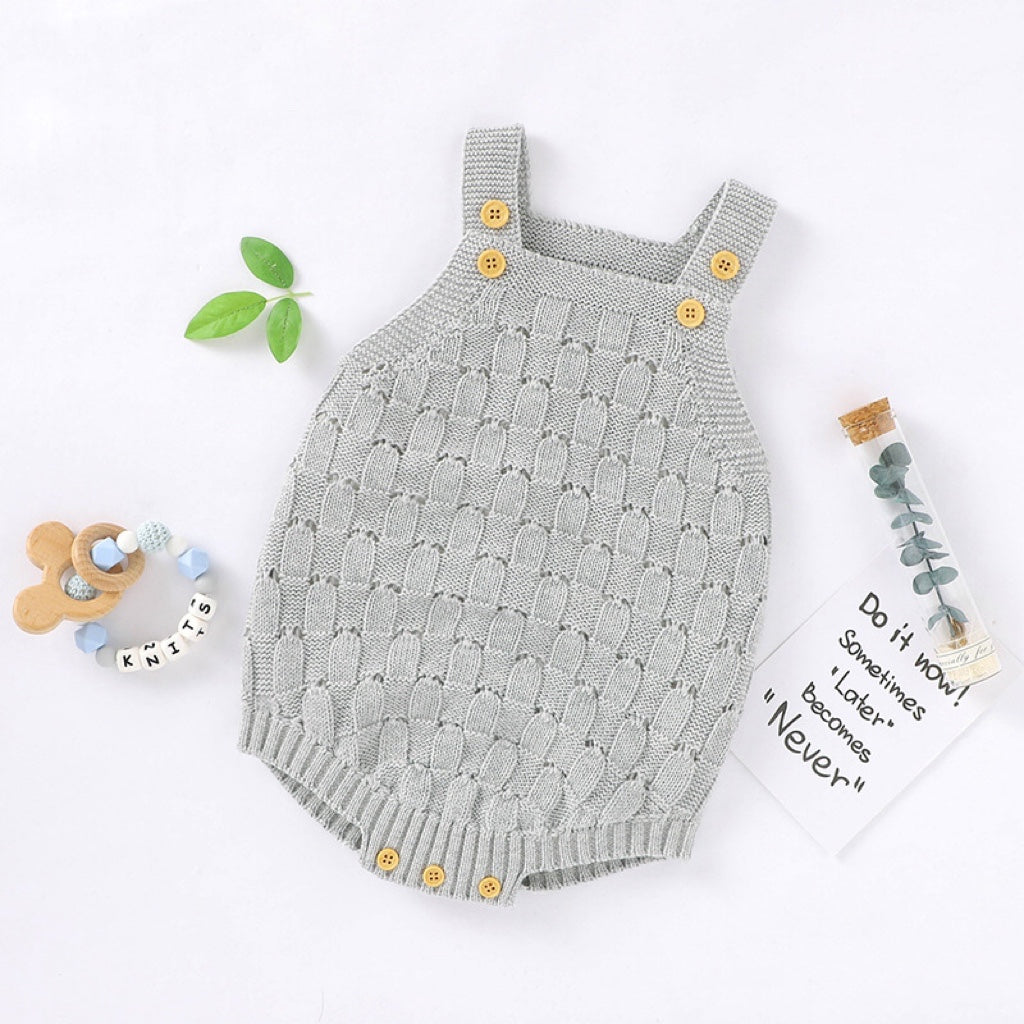 Baby Solid Color Crochet Knitted Pattern Sling Onesies Bodysuit My Kids-USA