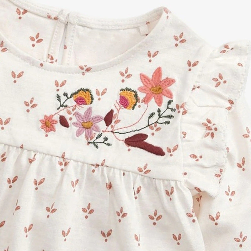 Chemise en coton ample à motif floral brodé pour bébé fille 