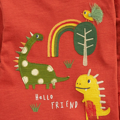 Baby Boy Cartoon Dinosaur Embroidered Graphic Lastest Shirt
