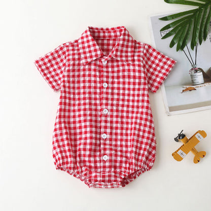 Baby Boy Plaid Pattern Buttoned Shirt With Pockets Onesies In Summer My Kids-USA